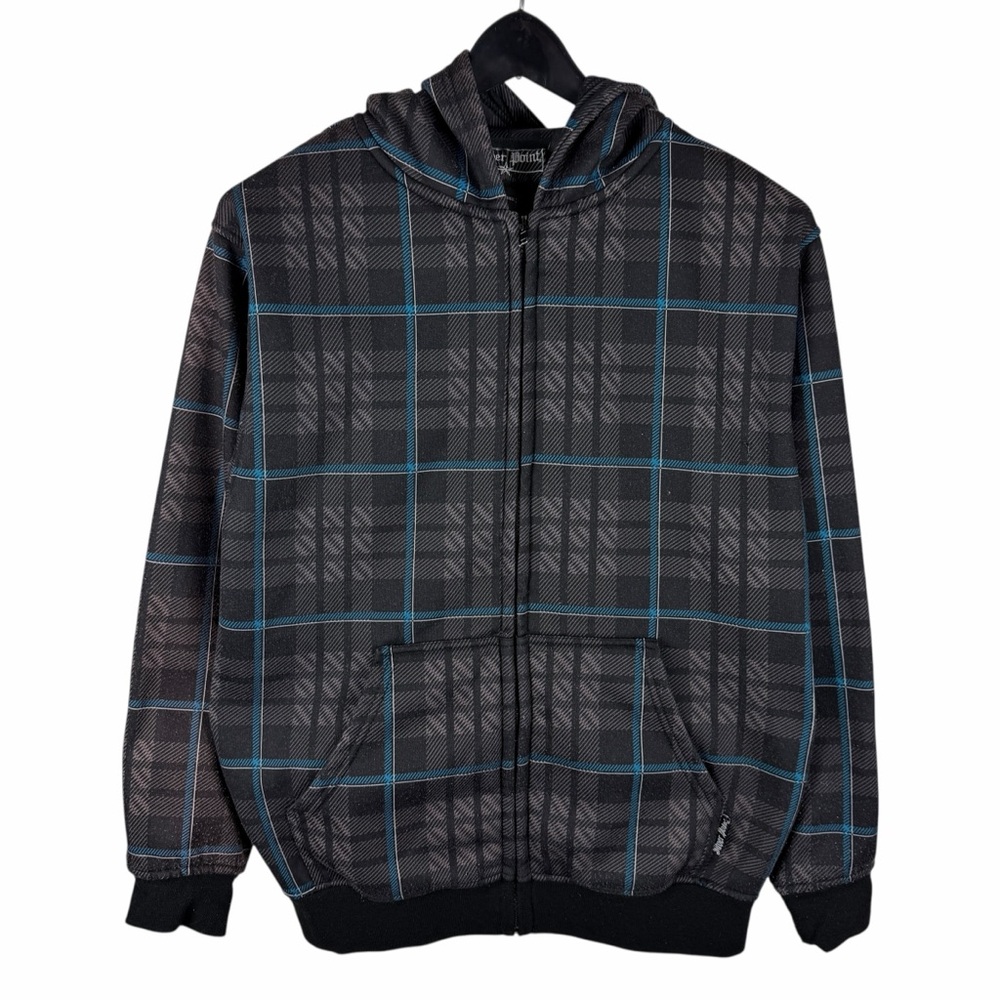 Vintage Y2K Silver Point Striped Grunge Style Full Zip Grey Hoodie Size S